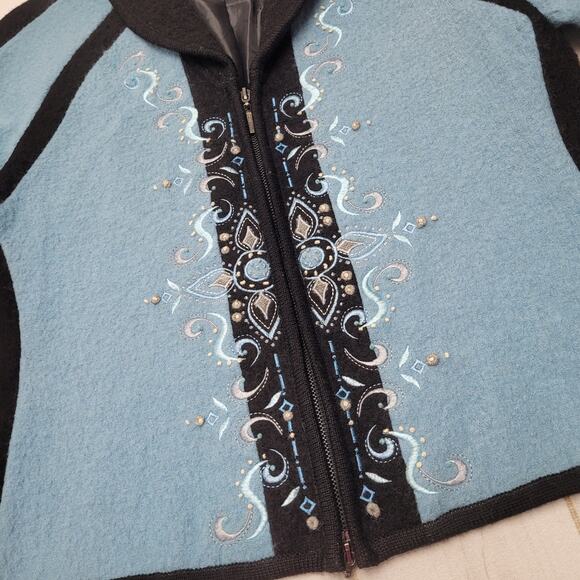 Vintage Carson wool coat zip up embroidered winter art Icelandic - Picture 2 of 10